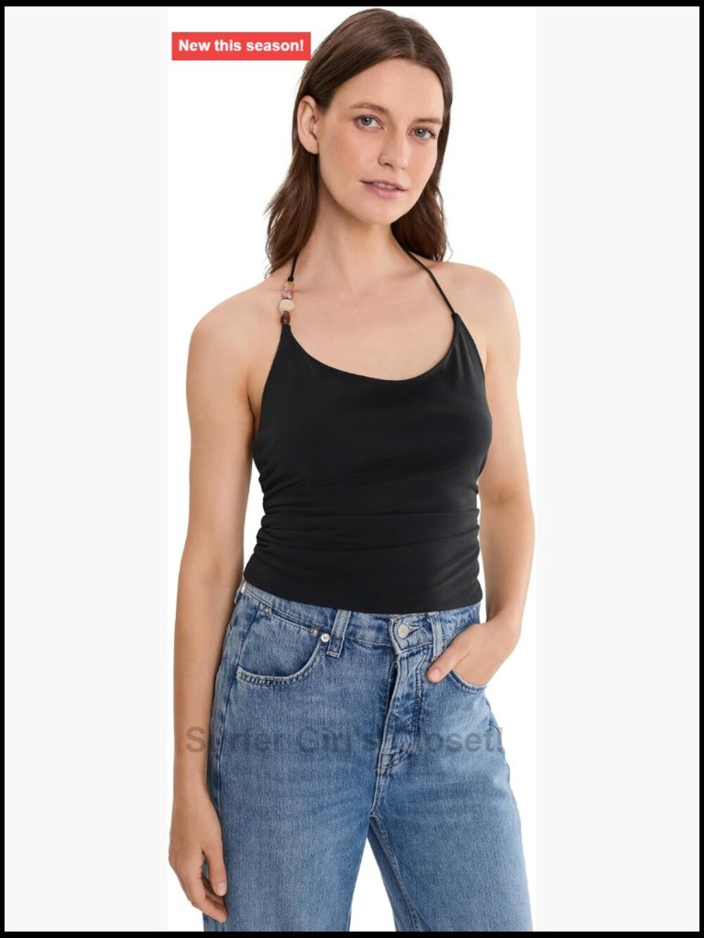 Beaded Halter Tank Top 65% Modal Stretch Fabric Sleeveless Pull-On